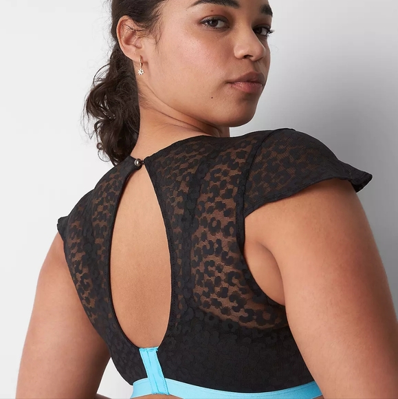 Lace Underwire Cap Sleeve Bra (Black) - Picture 3 of 6